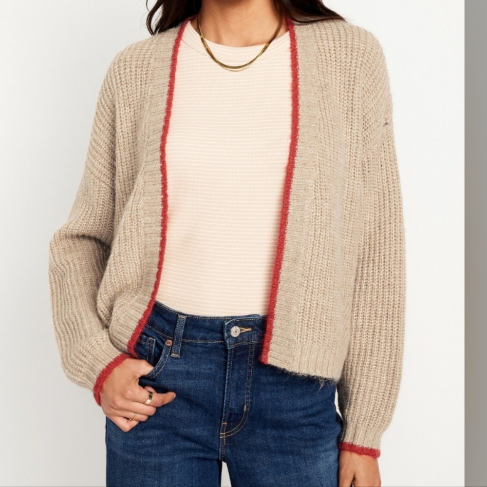 Old Navy Womens Large Oatmeal Heather Heart Cardigan Sweater Open Front